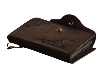 Handmade full grain leather wallet case for Samsung Galaxy Z Fold 8 Ultra with hand-tooled floral design