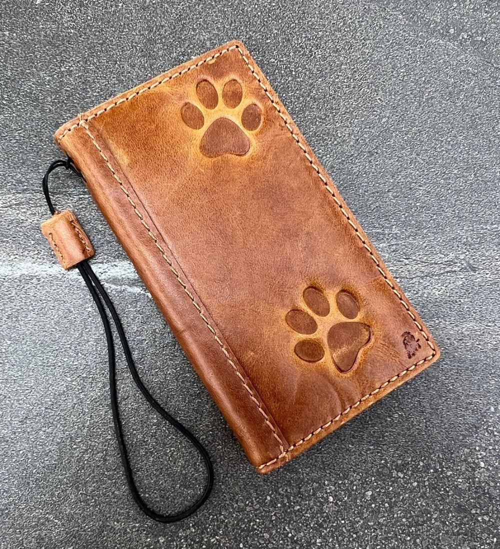 ARICHI Genuine Leather Case For Google Pixel 4 4A 5 5A 6 6A 7 8 9 Pro XL Fold 4G 5G Dog Stamping Tan