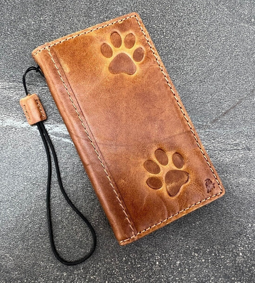 ARICHI Genuine Leather Case For Google Pixel 4 4A 5 5A 6 6A 7 8 9 Pro XL Fold 4G 5G Dog Stamping Tan