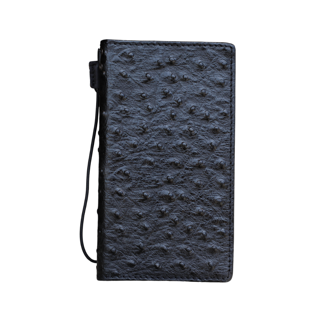 Black Ostrich Leather Wallet Phone Case with Card Holder for iPhone 17 Pro Max