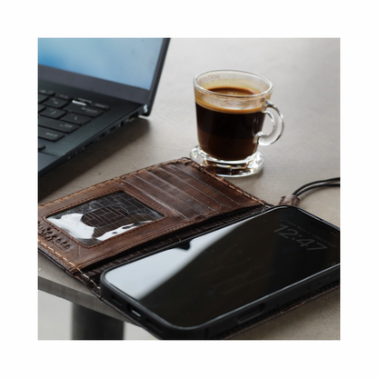 vintage leather phone wallet case handmade ostrich with front pocket and slim design